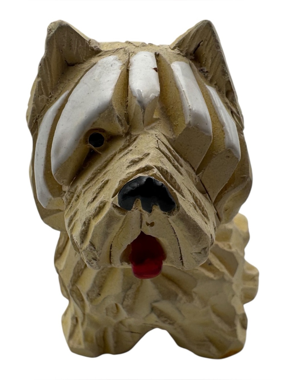 Vintage Wood-Carved Look Terrier Dog Figurine 4in Signed Folk Art